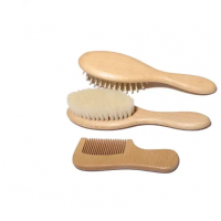 3 pcs Natural beech wooden comb small soft wool baby hair brushsbaby clean brush set