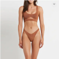 Women Sporty top and Thong bottom Crinkle Bikini SET Brazilian Cut textured stretchy Swimwear