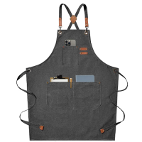 Chef Aprons for Men Women with Large Pockets, Cotton Canvas Cross Back Heavy Duty Adjustable Work Ap