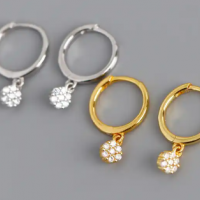 Women Cubic Zirconia Fine Jewelry Huggie Zircon 925 Sterling Silver Flower Design Hoop Earrings