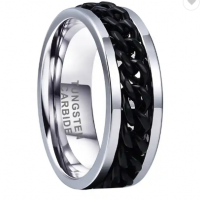 Coolstyle Jewelry 8mm Tungsten Spinner Anxiety Release Ring Men Women Black Steel Chain Inlay Fashio