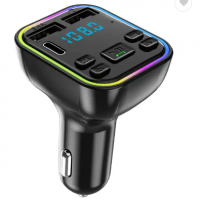 Car Blue.tooth 5.0 FM Transmitter PD Type-C Dual USB 3.1A Fast Charger Colorful Ambient Light Handsf